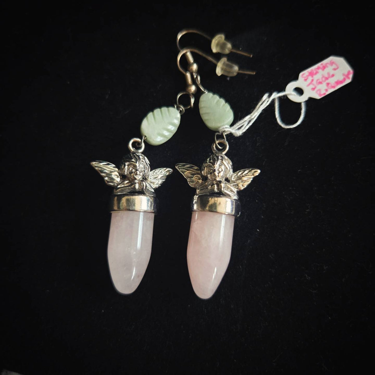 Sterling & Rose Quartz Cherub Dangle Earrings
