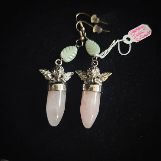 Sterling & Rose Quartz Cherub Dangle Earrings