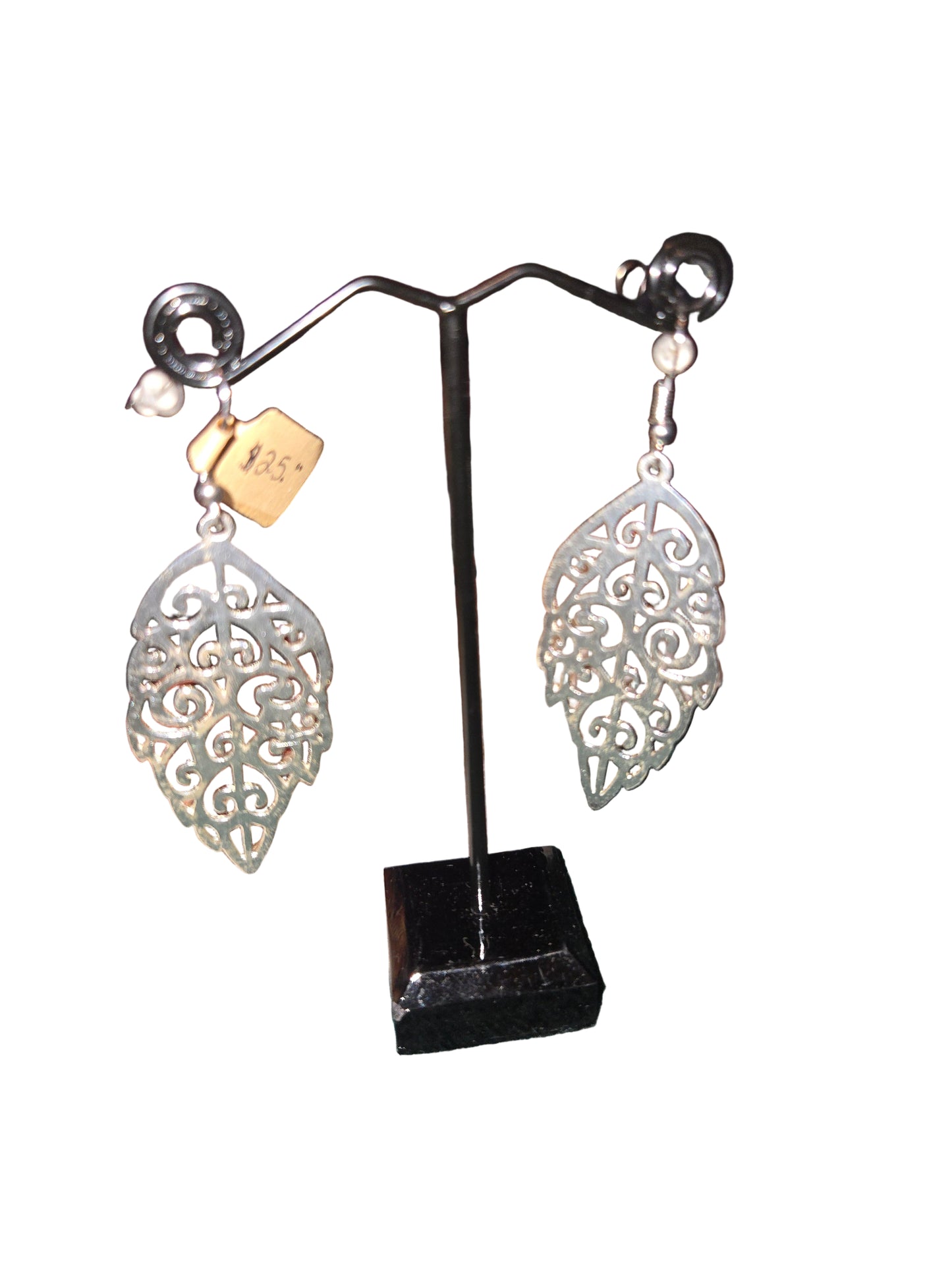 Sterling Filigree Leaf Dangle Earrings